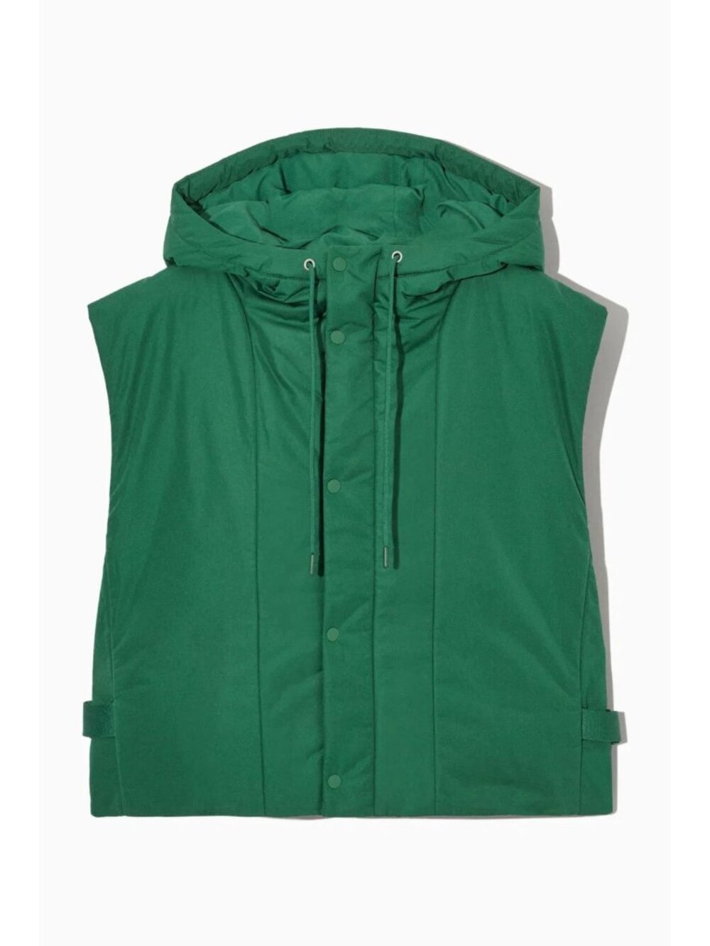COS BuckledSide Padded Hooded Gilet Vest Green O/S Adjustable Unisex Minimalist